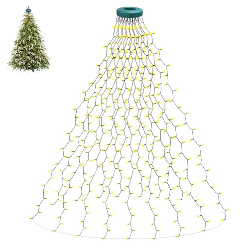 Oiamker Lichterkette Weihnachtsbaum WarmWeiß, 2M 400 LED Weihnachtsbaumbeleuchtung mit Ring und 16 Stränge Lichterkette, Wasserdicht Lichterkette Baum für Weihnachtsbaumschmuck (2M-400L) von Oiamker