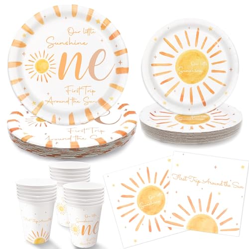 First Trip Around The Sun 1st Birthday Party Supplies Boho Party Plates and Napkins Set Includes Plates Cups Napkins for Baby Shower Party, Serves 24 Guests von Oigco