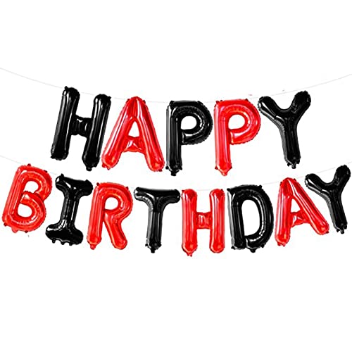 Oikabio Luftballons zum Geburtstag, Schwarz und Rot, 40,6 cm, "Happy Birthday", Ballon-Buchstaben für Party von Oikabio