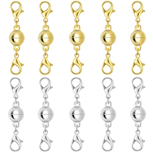 925er Silber Doppel-Karabiner-Magnetverschlüsse, magnetische Halskettenverschlüsse und Verschlüsse, doppelter Karabinerverschluss, magnetischer Schmuckverschluss für Halsketten (10 Stück, Gold 925er Silber Doppel-Karabiner-Magnetverschlüsse, magnetische Halskettenverschlüsse und Verschlüsse, doppelter Karabinerverschluss, magnetischer Schmuckverschluss für Halsketten (10 Stück, Gold von Oilzorr