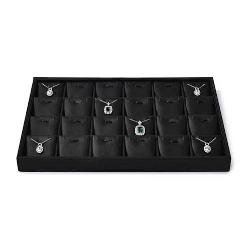 Oirlv Schwarz Pu Leder 24 Grid Schmuck Einfügen Tabletts Halskette Anhänger Display Tabletts Schmuck Schublade Organizer von Oirlv