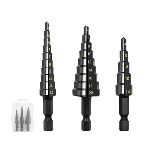 Okaywork 3 PCS Stufenbohrer Set, Hex Shank Stufenbohrer HSS Konusbohrer stufenbohrer metall Schälbohrer für Metall Bohrfräser Kegelbohrer Konusbohre für Metall Holz Kunststoffe (3-12mm 4-12mm 4-20mm) von Okaywork