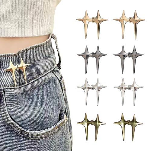 Okaywork 8 Pairs Jeans Knöpfen Stifte,Hosen enger Machen Clip,Stern Jeans Knöpfe Pins,Waist Clip,Vierzauberer Stardesign Angespannungs Taillenknöpfe,Einstellbar und Keine Sewetallhose Taille Straffy von Okaywork