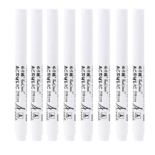 Okaywork 8 pcs Marker,permanent marker weiß acrylmarker vielseitiger Acrylstift mit Rundspitze 2mm, wasserbasiert,whiteboard marker lichtecht und wasserfest, für nahezu alle Untergründe(Weiß) von Okaywork