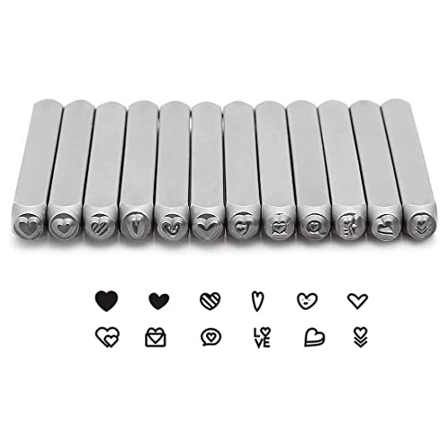 Okeeyseda 12-Teiliges HerzföRmiges (Liebe) Metallstempel-Set, 3 Mm (1/8) Metallstanzstempel-Set zum Stanzen Von Metall von Okeeyseda