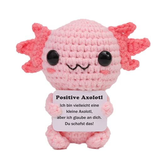 OkiyiD Mini Lustiger Positiver Axolotl, Gestrickter Axolotl mit positiver Karte - Kreative niedliche Häkel-Aufmunterungsgeschenk für Freunde, Frauen, Studenten, Weihnachten (Farbe 1) von OkiyiD