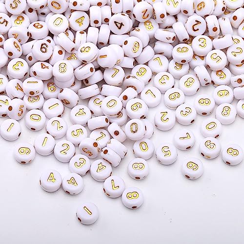 Okkop 400pcs Zahlenperlen rund 4×7mm Perlen Zahlen Mix Mehrere Farbmischungen für Schmuck bastelnperlen Basteln.… (gold) von Okkop