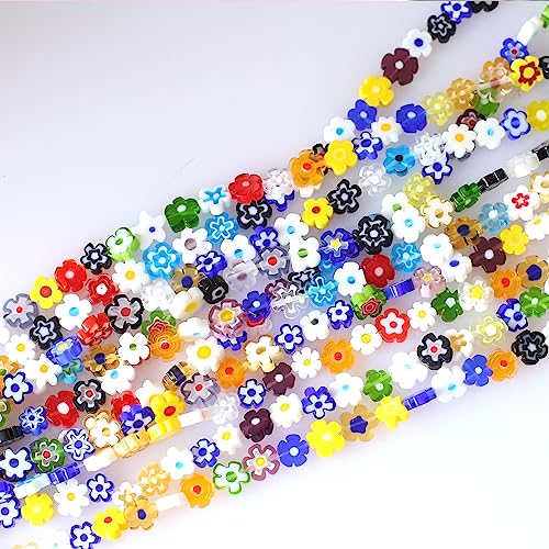 Okkop 50 Pcs Millefiori Lampwork Glasperlen Millefiori Blume Glasperlen für Handwerk Armbänder Fußkettchen Halskette DIY Machen (Flower shape) von Okkop