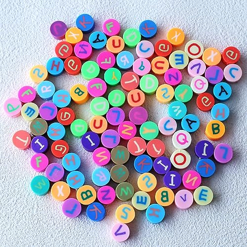 Okkop rund buchstabenperlen zum auffädeln ca.100pcs 5x9mm Polymer Clay Beads bunt buchstaben perlen bastelnperlen Buchstaben A-Z perlen von Okkop