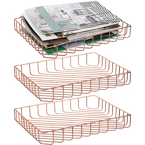 Okllen 3 Stück Draht-Aktenablage, rotgoldenes Papiertablett, Schreibtisch, Briefablage, Büro, große Dokumentenablage, Zeitschriftenordner, Aufbewahrungskorb, Organizer für Büro, Speisekammer, Zuhause, von Okllen