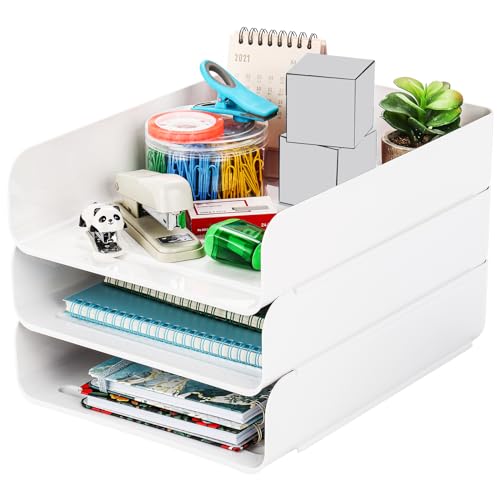 Okllen 3er Pack Stapelbares Desktop Organizer Tablett, 3 Stöckiges Aktenpapier Dokumentenablagefach, A4 Papierhalter, Kunststoff Briefablage für Zeitschriften, Quittungen, Bürobedarf von Okllen