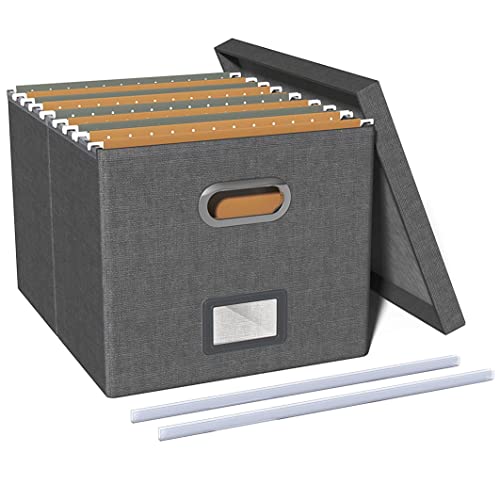 Okydoky Ablageboxen mit Deckel, Hängemappenbox aus Faserplatte und Papier in stilvoller Leinenoptik, Geeignet für Haus und Büro, Datei und Spielzeug Aufbewahrungsbox, FG Dark Gray.DE von Okydoky
