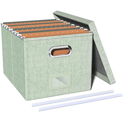 Okydoky Ablageboxen mit Deckel, Hängemappenbox aus Faserplatte und Papier in stilvoller Leinenoptik, Geeignet für Haus und Büro, Datei und Spielzeug Aufbewahrungsbox, LETTER SIZE,FG Green.DE von Okydoky