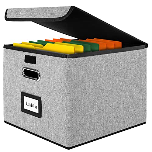 Okydoky Ablageboxen mit Deckel,A4 Hängemappenbox aus Faserplatte und Papier in stilvoller Leinenoptik, Geeignet für Haus und Büro, und Datei Ablageboxen,hängeregister box(Gray) von Okydoky