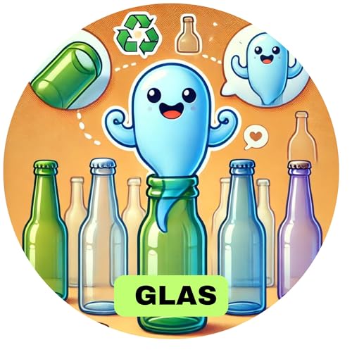 Olanmarp Lustige Aufkleber Müll– Kinderleichtes Recycling dank liebevollem Design – Für Innen Außen Nachhaltige Mülltonnen-Sticker - 5 Stück (Altglas) von Olanmarp