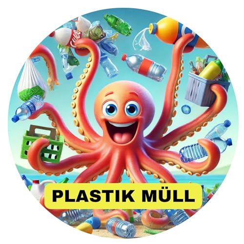 Olanmarp Lustige Aufkleber Müll– Kinderleichtes Recycling dank liebevollem Design – Für Innen Außen Nachhaltige Mülltonnen-Sticker - 5 Stück (Plastikmüll) von Olanmarp