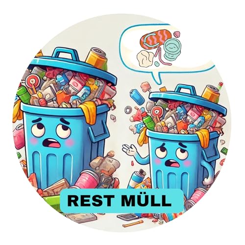 Olanmarp Lustige Aufkleber Müll– Kinderleichtes Recycling dank liebevollem Design – Für Innen Außen Nachhaltige Mülltonnen-Sticker - 5 Stück (Restmüll) von Olanmarp