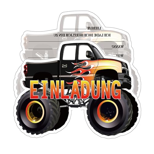 Olanstar Monster Auto Truck Einladungen, 12 Kindergeburtstag Einladungskarten mit Monster Truck Motiv, Geburtstagseinladungen von Olanstar