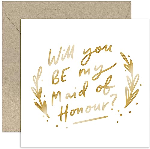 Old English Co. Will You Be My Maid of Honour Karte – Trauzeugin Antragskarte von Bride To Be – Best Friends Bridal Party Card – Spezielle Goldfolien-Karte | Innenseite blanko mit Umschlag von Old English Company