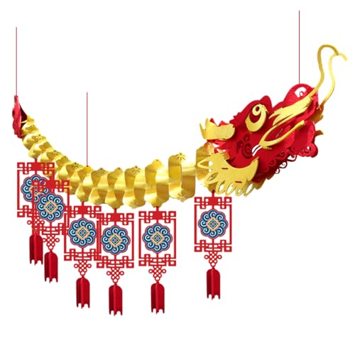 Drachenbanner für Chinesische Neujahr 2024, Laterne Girlande Drachenbanner Mit 12 FU Glücksbringern Rote, Chinesisches Neujahr Drachen Laterne Girlande Hängedeko, für Chinesische Neujahr Dekoration von Oldmoom