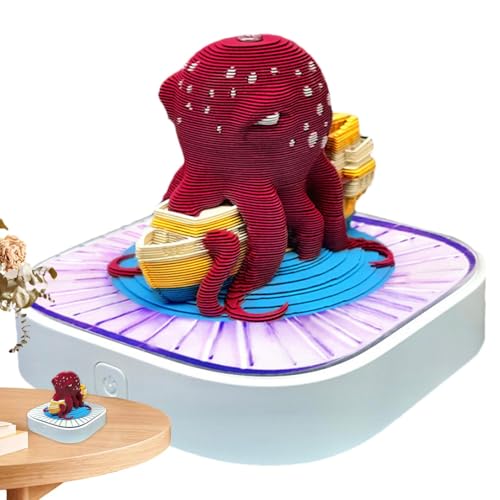 Oldmoom 3D-Kunstkalender 2025,3D-Tischkalender 2025 - Desktop-Octopus-Notizkalender,Kreativer Time Piece-Kalender, 3D-Notizblock-Kalender 2025, Oktopus-Kalenderskulptur von Oldmoom