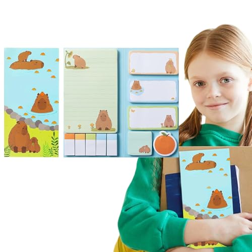 Oldmoom Capybara Haftnotizen Set | beschreibbare Haftnotizen Marker Cartoon Capybara | Tägliche Erinnerungen Haftnotizen für Lehrbücher und Tagebuch Wiederverwendbar für Schreibtisch, Kühlschrank von Oldmoom