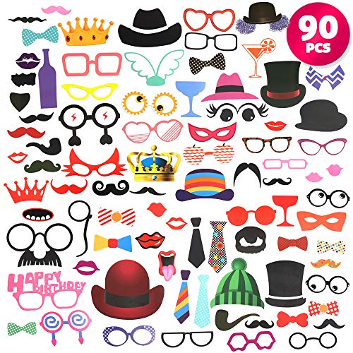 90 Stück Foto Requisiten Party Deko für Karneval, Hochzeit, Geburtstag, Weihnachtsparty als Photo Booth Props - Gewöhnliche Fotos in Wunderschöne Erinnerungen mit Lustigen Photobooth Accessoires von OleOletOy