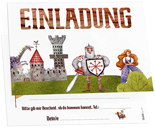 Olgs Ritter Kindergeburtstag Einladungskarten, 12er Set zum Ausfüllen, inkl. Umschläge, Ideal für Mottoparty von Olgs