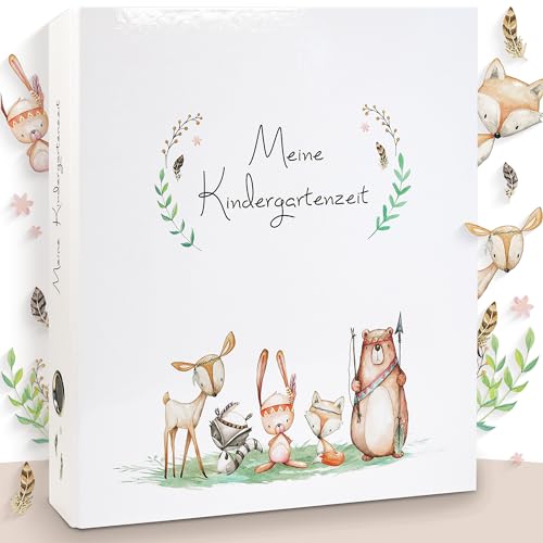 OLGS Sammelordner Meine Kindergartenzeit | Erinnerungsordner, Kindergartenordner Tiere | Ordner für Kinder, Sammelmappe, Kindergarten, Einschulung, Ringordner, Aktenordner DIN A4 - Cute Boho Freunde von Olgs