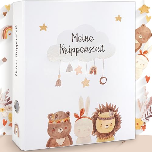 OLGS Sammelordner Meine Krippenzeit | Erinnerungsordner, Kindergartenordner Boho Bär, Hase, Löwe | Ordner für Kinder Geschenk, Kindergartenzeit, Sammelmappe, Kindergarten, Ringordner DIN A4 - Indianer von Olgs