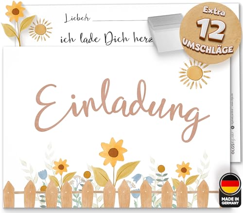 Olgs Sonnenblume Einladungskarten, 12er Set für Kindergeburtstag, Ausfüllbar, inkl. Umschläge, für Mädchen & Jungen von Olgs