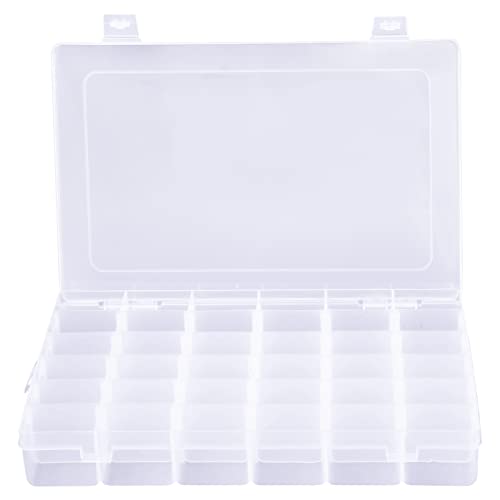 36Raster Plastik Fächer Aufbewahrungsbox Einstellbar Sortimentsboxen Kunststoff Transparent Schmuckkasten Perlen Sortierbox für Kleinteile Schrauben Bügelperlen Ohrringe Perlen Nähgarn 27.2x17.5x4.5cm von Olinner