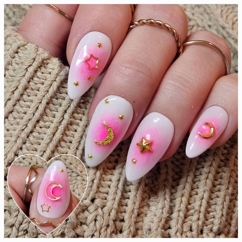 Sailer Moon - Weiß Rosa Sternen Aurora Press On Nails von OlisCreativeFactory