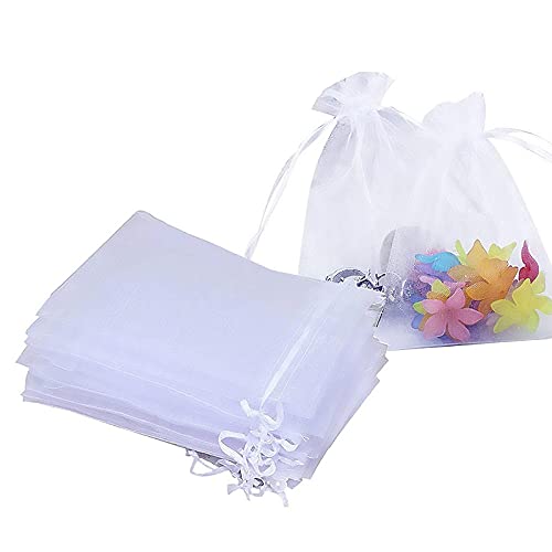 100 Stück weiße Organzabeutel, 10 x 15 cm, Kordelzug, für Hochzeit, Organza, für Hochzeit, Schmuck, Party von Olisang