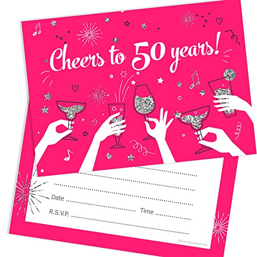 Olivia Samuel Party-Einladungen zum 50. Geburtstag von Cheers to 50 Years – Einladungen für Damen, bereit zum Schreiben, mit Umschlägen, 20 Stück von Olivia Samuel