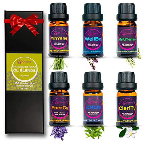 OLLEENO® Ätherisches Öle Set, Reines Natürliche Duftöle Set 6 x 10ml Essential Oils für Aromatherapie 100% naturrein Massage Düftöl, Ätherisches Öl für Diffuser Luftbefeuchter, Kerzen und Duftlampe von Olleeno