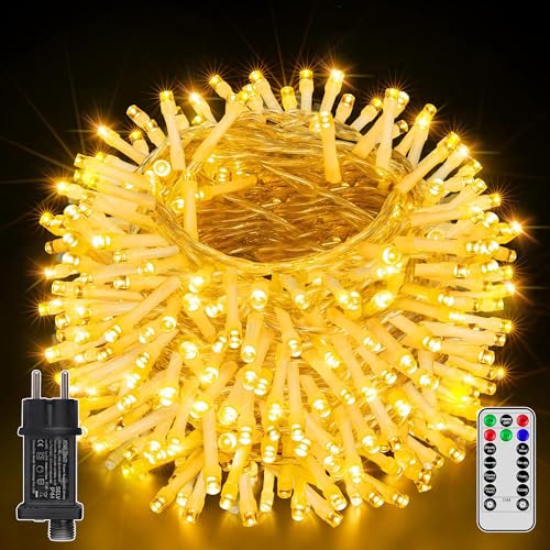 Ollny Lichterkette außen 60M 600 LED, Lichterkette mit Fernbedienung 8 Modi Timer, IP44 wasserdicht Lichterkette outdoor für Party Hochzeit Ostern Garten Balkon(warmweiß) von Ollny