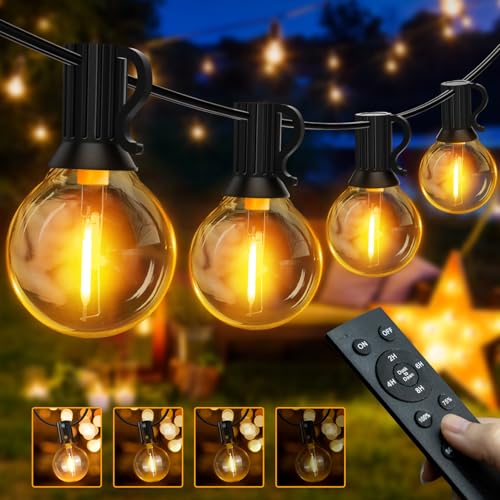 Ollny Lichterkette außen Dimmbar, 15M Lichterkette Outdoor strom 25+2 G40 Glühbirnen mit Fernbedienung, wasserdicht LED Lichterketten Strom outdoor, für Garten Party Terrasse (Warmweiß) von Ollny