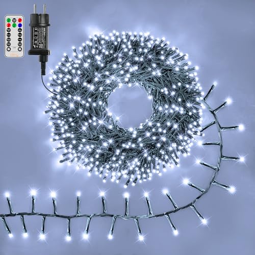 Ollny 15m Lichterkette außen 1000 LEDs, Lichterketten mit 8 Modus und Timer, Cluster Lichterkette IP44 wasserdicht mit Stecker, für Weihnachtbaum Hochzeit Party (kaltweiß) von Ollny