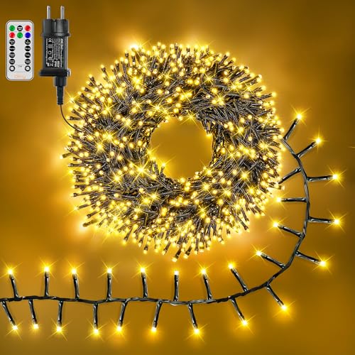 Ollny 15m Lichterkette außen 1000 LEDs, Lichterketten mit 8 Modus und Timer, Cluster Lichterkette IP44 wasserdicht mit Stecker, für Weihnachtbaum Hochzeit Party (warmweiß) von Ollny