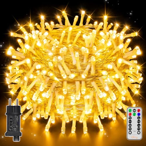 Ollny Lichterkette außen 20m 200LED, Lichterkette Strom mit Fernbedienung und Timer, 8 Modi IP44 wasserdicht Lichterketten für außen und innen Garten Hochzeit Party Weihnachten (Warmweiß) von Ollny