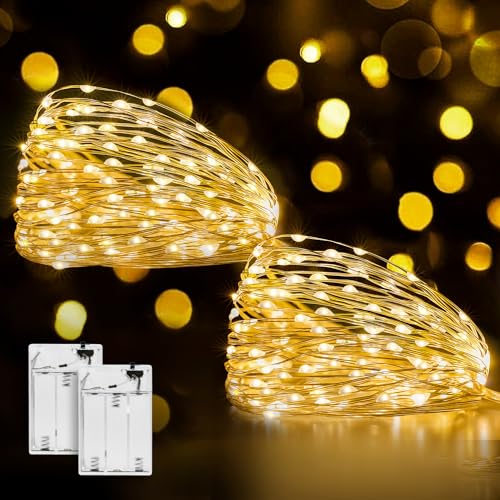 Ollny 2 stück 5M LED Lichterkette Batterie, 50er LED Lichterkette innen Kupferdraht IP44 wasserdicht, Weihnachtsbeleuchtung für DIY Weihnachten Garten Party Hochzeit Deko (warmweiß) von Ollny