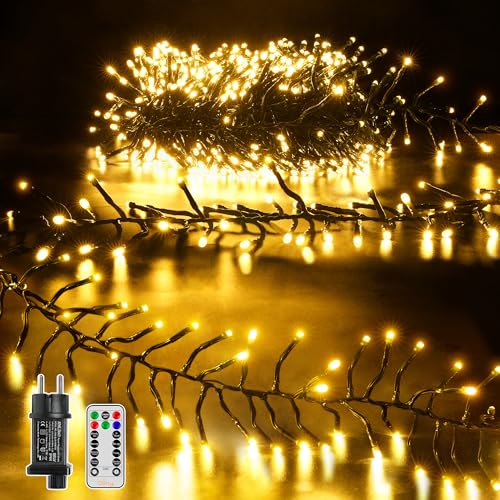 Ollny 6m Lichterkette außen 400 LEDs, Lichterketten mit 8 Modus und Timer, Cluster Lichterkette IP44 wasserdicht mit Stecker, für Weihnachtbaum Hochzeit Party (warmweiß) von Ollny