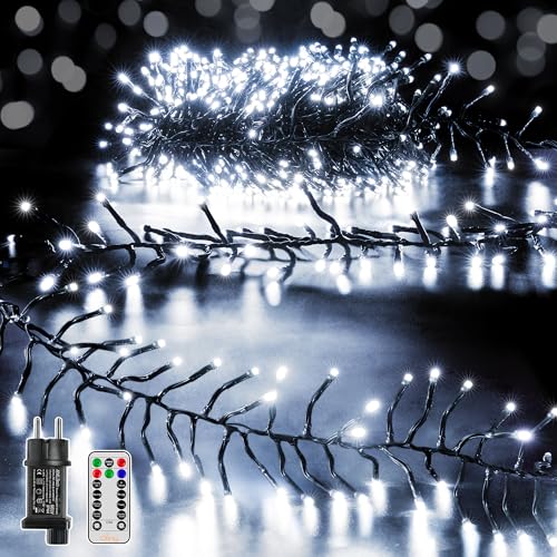 Ollny 6m Lichterkette außen 400 LEDs, Lichterketten mit 8 Modus und Timer, Cluster Lichterkette IP44 wasserdicht mit Stecker, für Weihnachtbaum Hochzeit Party (kaltweiß) von Ollny