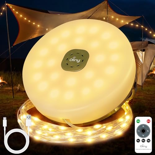 Ollny Camping Lichterkette 10M 100LED, 2-in-1 Tragbare Wiederaufladbare Aufrollbar Lichterkette Außen mit 8 Beleuchtungsmodi Timer Dimmbar, Wasserdichte USB Camping Lichter für Camping Wander Party von Ollny