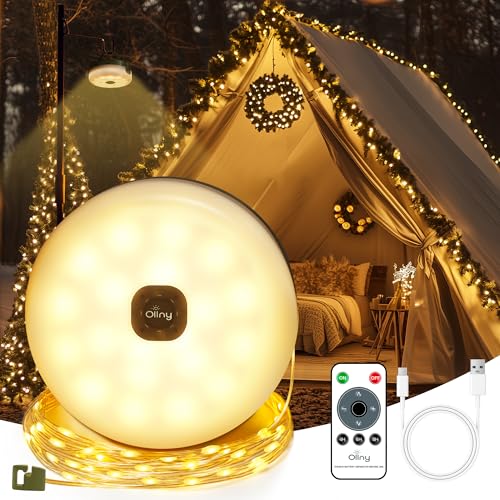 Ollny Camping Lichterkette 10M 100LED, Wasserdicht Tragbare Aufrollbare Lichterkette Außen mit 8 Beleuchtungsmodi,Solar USB Lichterkette für Camping Outdoor Balkon Garten (Mit Fernbedienung,USB-Kabe) von Ollny