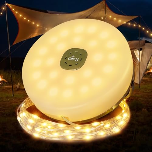 Ollny Camping Lichterkette 2-in-1 Tragbare Wiederaufladbare Aufrollbar Lichterkette Außen Wasserdichte USB Camping Lichter für Camping Wander Party von Ollny