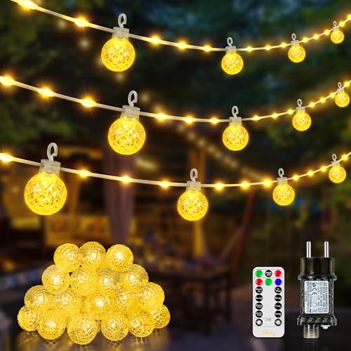 Ollny Led Lichterkette außen 10M 60 LED, Lichterkette Strombetrieben mit Fernbedienung und Timer, 8 Modi wasserdicht Warmweiß Lichterkette für außen und innen Garten Hochzeit Balkon Party von Ollny