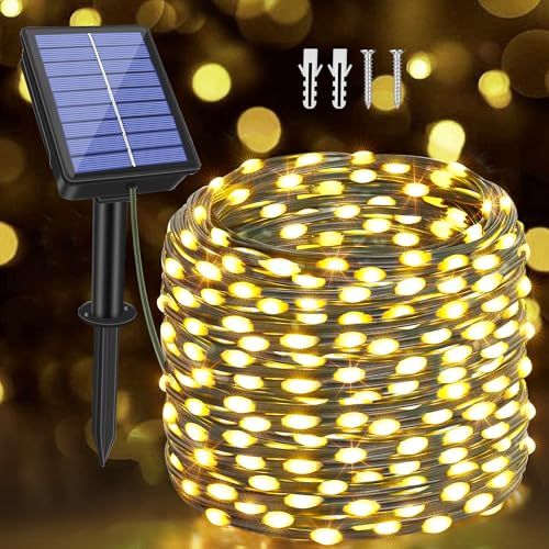 Ollny Solar Lichterkette aussen, 20M 200 LED lichterkette außen solar, 8 Modi IP67 wasserdicht Lichterkette outdoor für Garten Balkon Terrasse Baum Hof Party (Warmweiß) von Ollny