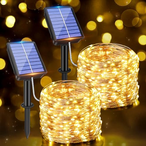 Ollny Solar Lichterkette aussen, 2x15M 150 LED lichterkette außen solar, 8 Modi IP65 wasserdicht Kupferdraht Lichterkette outdoor für Garten Balkon Terrasse Baum Hof Party (Warmweiß) von Ollny